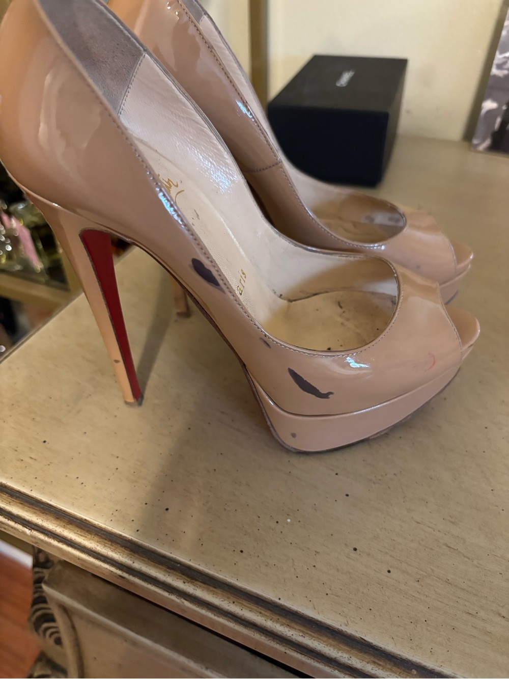 Nude Patent Peep-Toe Platform Pumps Christian Louboutin